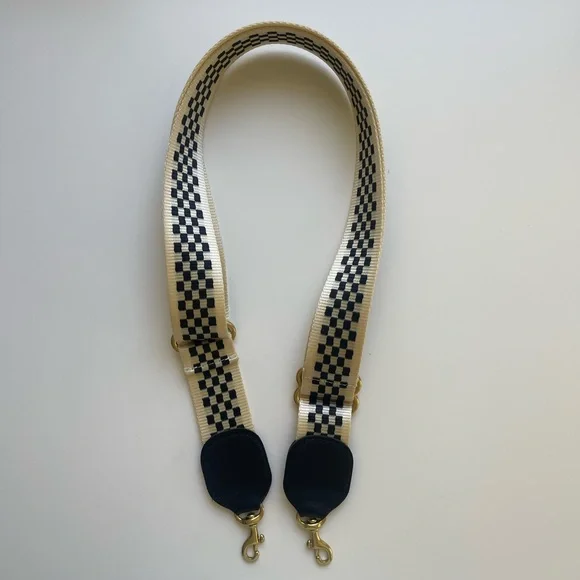 Clare V Adjustable Strap, Black | Cream Checker with Black Tabs, Nearly New! - Picture 4 of 8